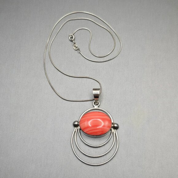 VTG 950 Silver Spiny Oyster Pendant Necklace 17" Mexico Modernist Design 12.8g - Picture 11 of 11